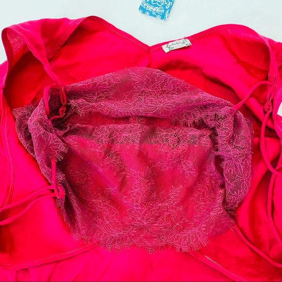 Free People | Deep V Lace Bandeau Top Raspberry NWT XS - Picture 9 of 11